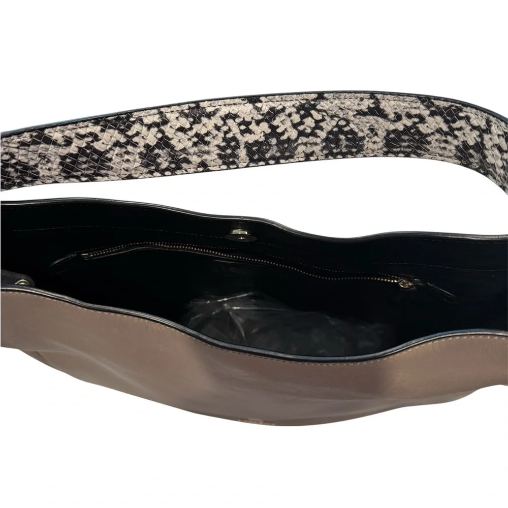 Coach Nomad Taupe Leather Hobo Bag with Snake Skin Strap